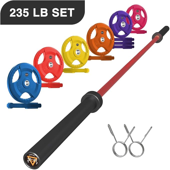 7FT Olympic Barbell Bar with Weight Plate Set Combo, Solid Olympic Bar with Bearings, 700Lbs