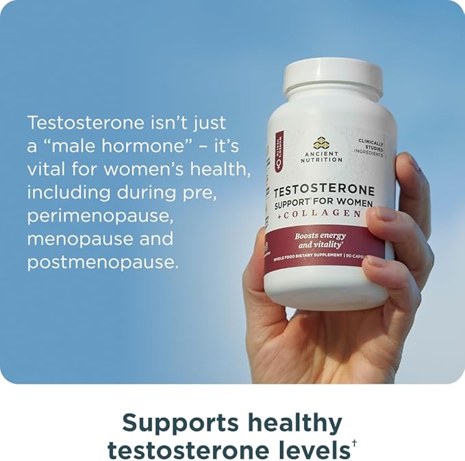 Ancient Nutrition Testosterone Support + Collagen Supplement, Hydrolyzed Collagen Peptides, Key