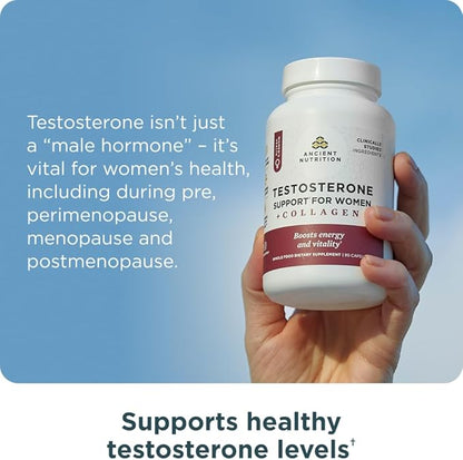 Ancient Nutrition Testosterone Support + Collagen Supplement, Hydrolyzed Collagen Peptides, Key