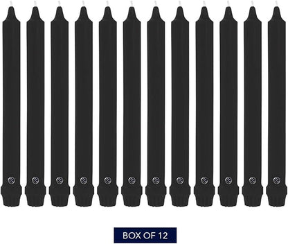 Colonial Candle Unscented Taper Candle, Classic Collection, Black, 8 In, Pack of 12 - Up to 6 Hours