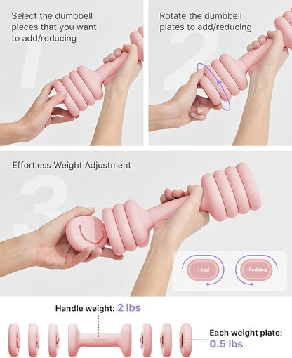 YOTTOY Adjustable Dumbbell Set of 2, 4-in-1 Hand Weights for Women at Home, Compact Free Weights