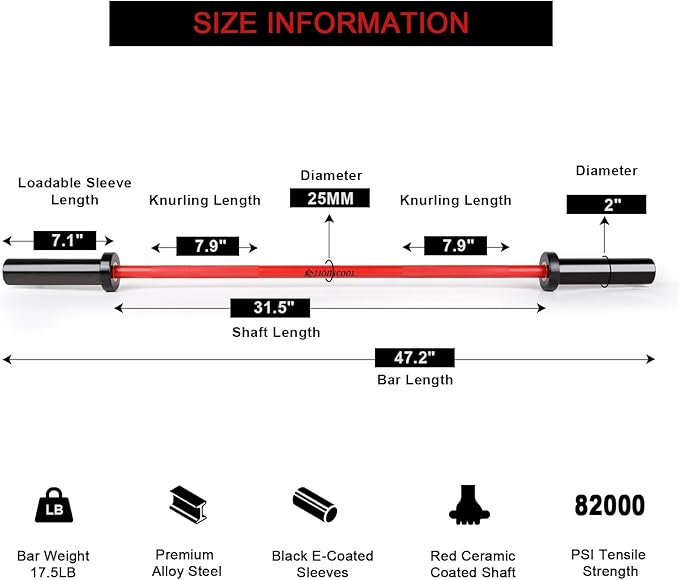 LIONSCOOL Premium 4ft/4.9ft/6ft Barbell for Strength Training and Olympic Weightlifting, 2 Inch Bar