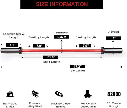 LIONSCOOL Premium 4ft/4.9ft/6ft Barbell for Strength Training and Olympic Weightlifting, 2 Inch Bar