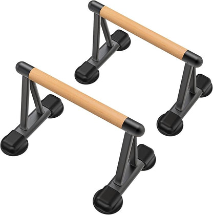 Dolibest Push Up Bar, 12'' High Parallettes Bars with Wooden Handles, Stable and Comfortable
