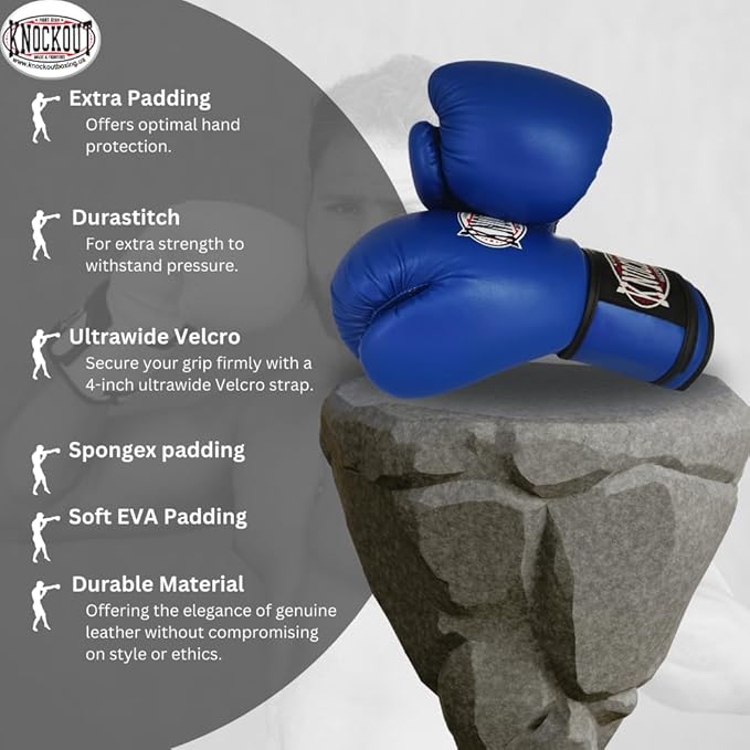 Knockout Gel Boxing Gloves for Men Women - Pro Training Sparring, Maya Hide Leather Muay Thai MMA
