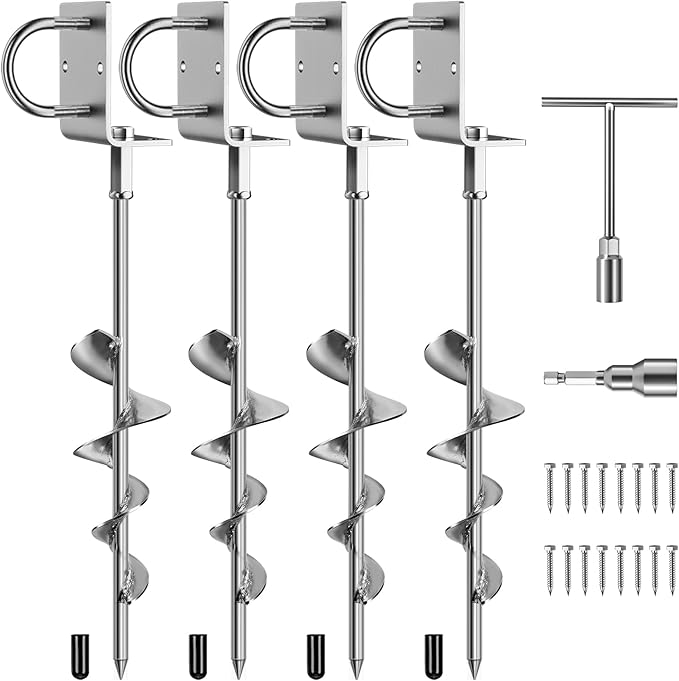 Phopich Multi-Purpose Ground Anchors Screw in, 16in 4Pack Fully Welded Heavy Duty Trampoline Stakes
