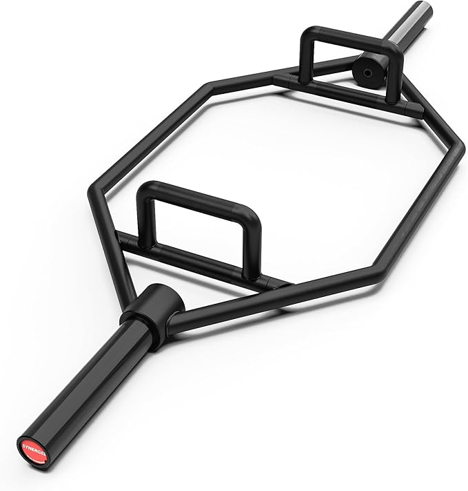 Synergee 20kg and 25kg Chrome or Black Olympic Hex Barbell Trap Bar with Rotating, Flat or Raised