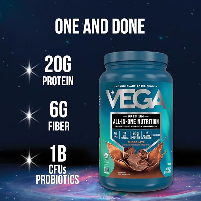 Vega Organic All-in-One Vegan Protein Powder, Chocolate - Superfood Ingredients, Vitamins for