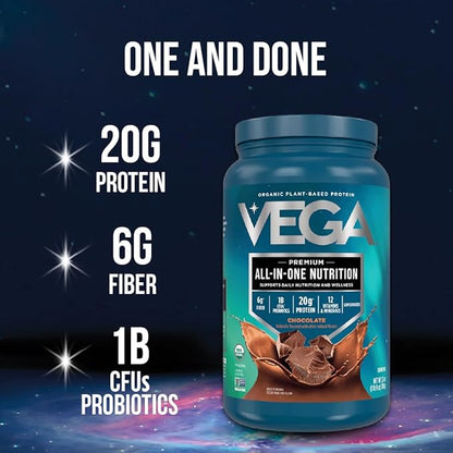 Vega Organic All-in-One Vegan Protein Powder, Chocolate - Superfood Ingredients, Vitamins for