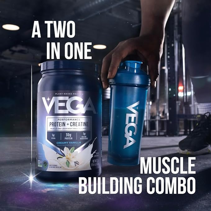 Vega Protein + Creatine - 30g Plant-Based Protein, Chocolate, 20 Servings, 3g Creatine, 5g BCAAs