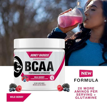 Honey Badger BCAA + EAA Amino Acids Powder, BCAAs + L-Glutamine, Keto, Vegan, Sugar Free for Men &