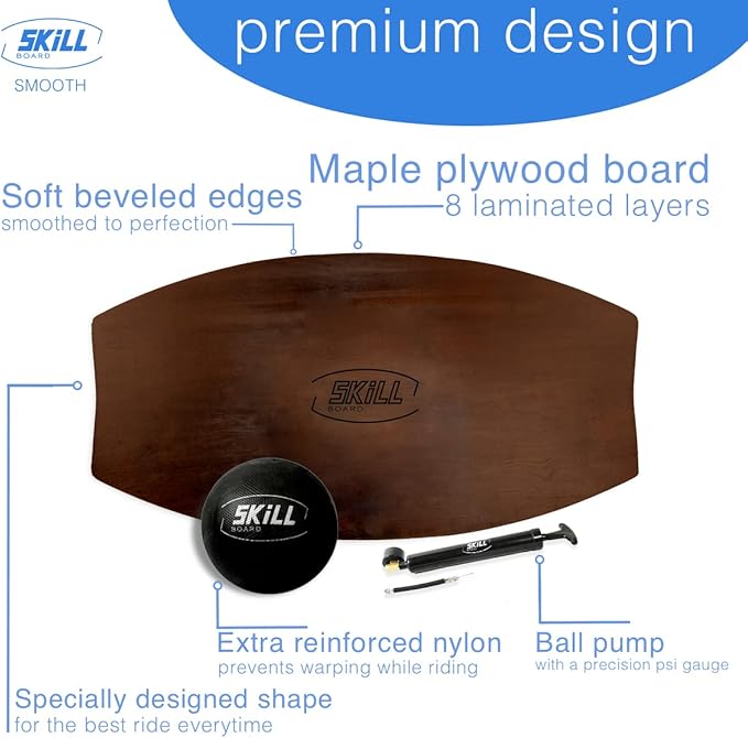 The Skill Board - Wooden Balance Board for Adults - Wobble Board for All Sports, Gym, Standing