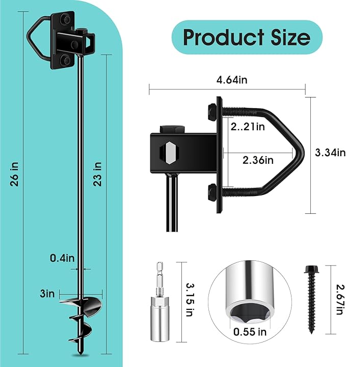 26" Ground Anchors Screw-in Payivsve, Multi-Purpose Trampoline Stakes Heavy Duty, 3" Wider Spiral