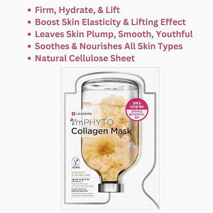 I'MPHYTO Leaders Facial Mask 10 Sheet Collagen Vegan Mask | Plant-Derived Collagen | Elasticity &