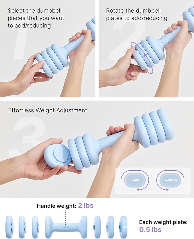YOTTOY Adjustable Dumbbell Set of 2, 4-in-1 Hand Weights for Women at Home, Compact Free Weights