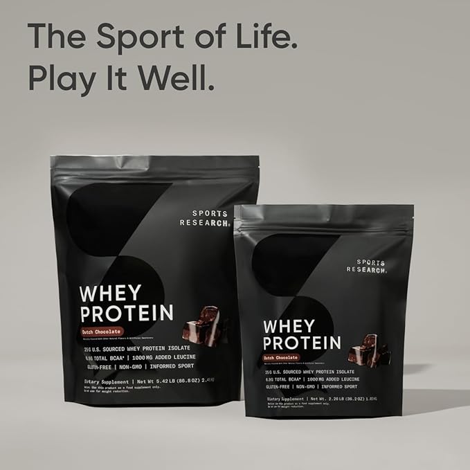 Sports Research Whey Protein Isolate - Sports Nutrition Protein Powder 25g per Scoop - 2lb Bag Whey