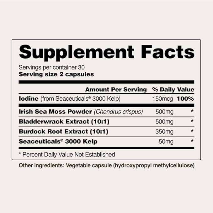 Snap Supplements Irish Sea Moss Capsules with Bladderwrack, Burdock Root & Iodine ??Supports