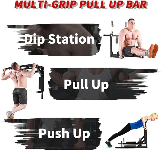 ptlsy Wall Mounted Pull Up Bar Multifunctional with Multi-grip Chin Up Bar Heavy Duty Dip Station
