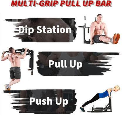 ptlsy Wall Mounted Pull Up Bar Multifunctional with Multi-grip Chin Up Bar Heavy Duty Dip Station