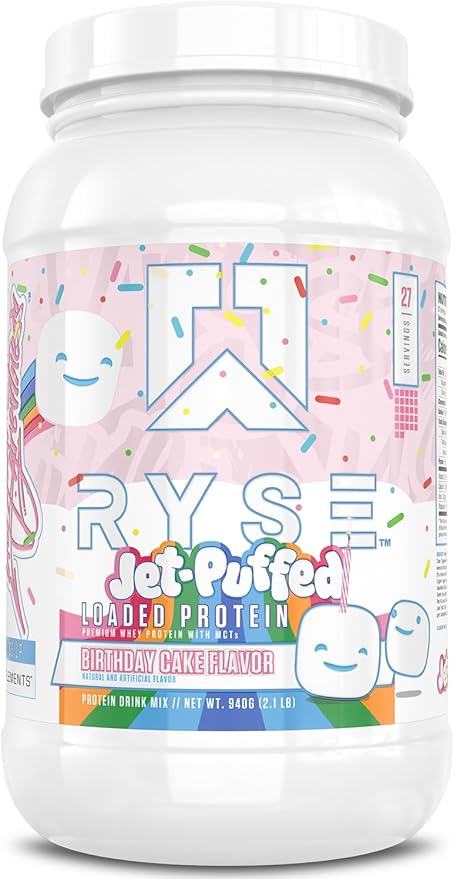 RYSE Loaded Protein Powder - Jet-Puffed Birthday Cake - 25g Whey Protein Isolate & Concentrate with