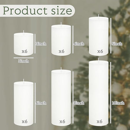 Shihanee 36 Pcs Pillar Candles 3 in x 3,4,5,6,8,10 Dripless Unscented Smokeless Candle Long Burning