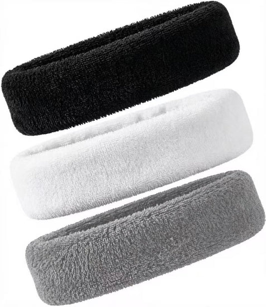 3 Pack Men & Women Sports Sweatbands Headbands(White,Black,Gray)