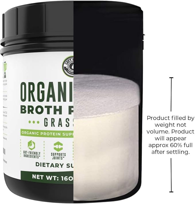 16oz Organic Bone Broth Protein Powder from Grass Fed Beef - USDA Certified Organic, Single