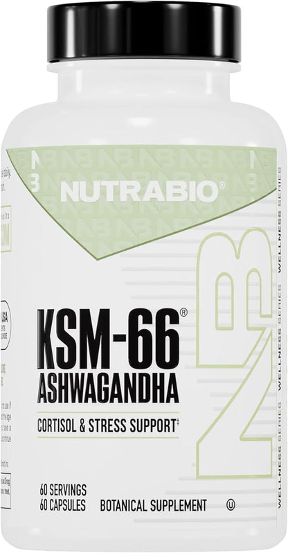NutraBio Ashwagandha KSM-66 | Ashwaganda Herbal Supplement for Stress, Mood, & Performance | 600 MG