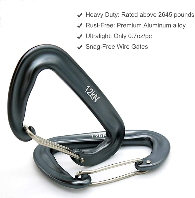 12kN 3.2"x2" Heavy-Duty Carabiner Clips - Durable, Lightweight Aluminum Alloy Carabiners for