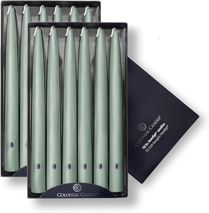 Colonial Candle Unscented Taper Candle, Handipt Collection, Colonial Classic Green, 10 in, Pack of