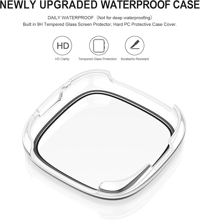 Vancle Case for Fitbit Versa 4 / Fitbit Sense 2, 4-Pack Screen Protector Tempered Glass Full Around