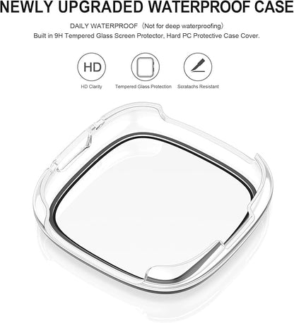 Vancle Case for Fitbit Versa 4 / Fitbit Sense 2, 4-Pack Screen Protector Tempered Glass Full Around