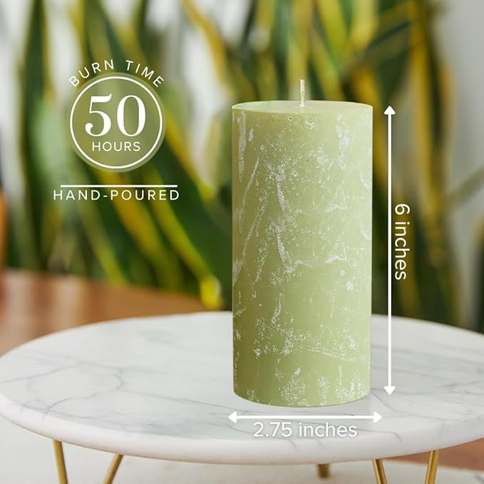 Simply Soson 3x6 inch Green Sage Rustic Pillar Scented Candle - 3 Pack - for Home Decor