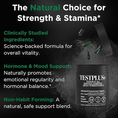 TESTPLUS+ 8-in-1 Testosterone Supplement for Men, 10X Strength Testosterone Booster, Libido Booster