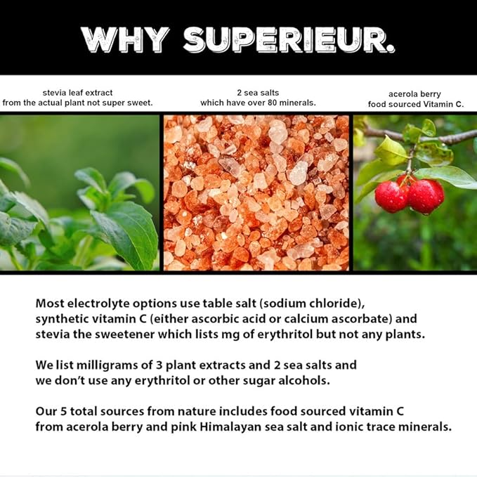Superieur Electrolyte Powder Packets - Vegan Electrolyte Hydration Powder w/Sea Minerals - Keto