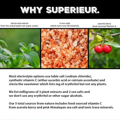Superieur Electrolyte Powder Packets - Vegan Electrolyte Hydration Powder w/Sea Minerals - Keto