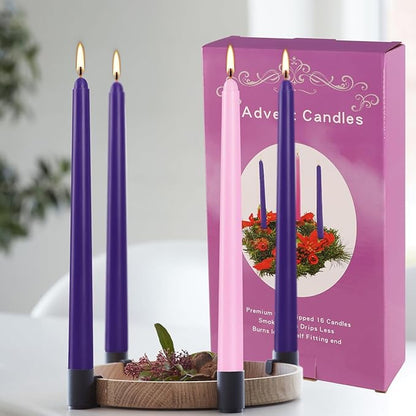 16 Pack Advent Taper Candles Premium Hand Dipped 10in Unscented Christmas Taper Candles - Ideal for