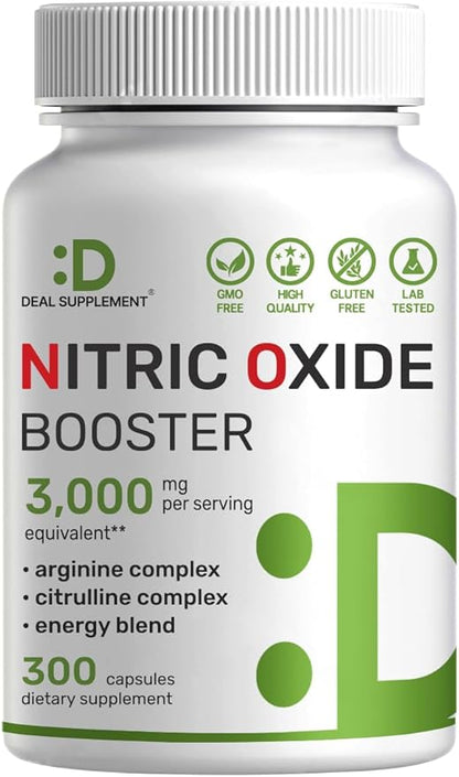 Nitric Oxide Booster 3,000mg Per Serving, 300 Capsules ??12 in 1 Nitric Oxide Supplement ??Arginine