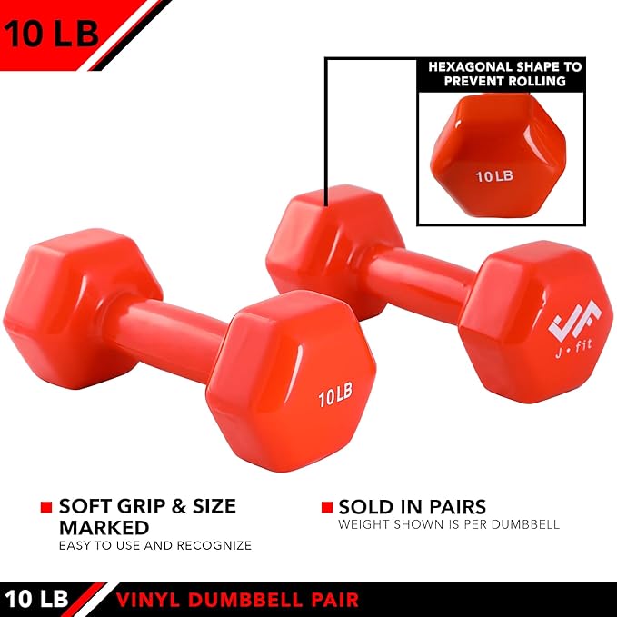JFIT Dumbbell Pairs or Sets – Neoprene & Vinyl Coated Hand Weights for Home Gym, Strength Training