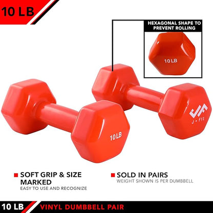 JFIT Dumbbell Pairs or Sets – Neoprene & Vinyl Coated Hand Weights for Home Gym, Strength Training