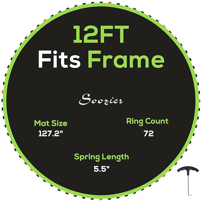 Soozier Trampoline Replacement Mat, Fits 12' Trampoline with 72 V Hooks, 5. 5" Springs, Trampoline