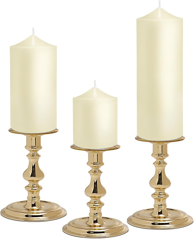 Pillar Candles 3 x 4, 6, and 8 inches, Large Handmade Candles Set of 3, Ivory Decorative Candles
