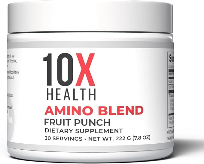 10X Health Amino Blend Pre Workout Powder for Men - Fruit Punch Flavor - EAA & BCAA Powder Amino