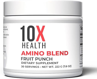 10X Health Amino Blend Pre Workout Powder for Men - Fruit Punch Flavor - EAA & BCAA Powder Amino