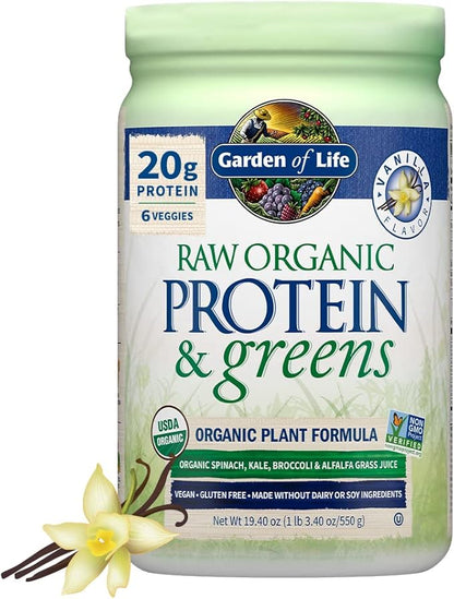 Garden of Life Raw Organic Protein & Greens Vanilla - Vegan Protein Powder for Women and Men, Plant