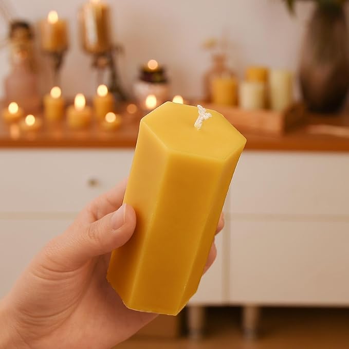 6PCS Hexagon Beeswax Pillar Candles,Large Handmade Pure Beeswax Candle,Unscented Smokelessï¼? *
