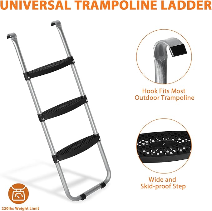 Universal Trampoline Ladder Slide kit, 3 Steps Wide Step Slide Ladder for Trampoline, Trampoline