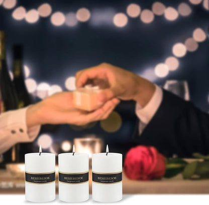 3×4 White Pillar Candles Set of 3 Unscented Handpoured Weddings, Home Decoration, Restaurants, Spa