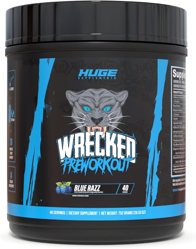 Wrecked Pre Workout Powder, Advanced Formula, Boosts Energy, Focus, Pumps & Performance, 10g