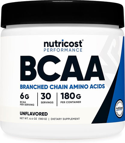 Nutricost BCAA Powder (Unflavored, 30 Servings) - Vegetarian, Non-GMO, Gluten Free, Optimal 2:1:1